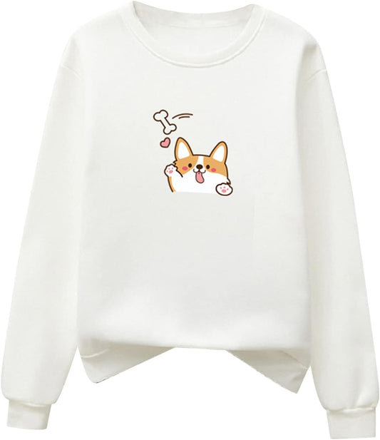 Cute Crewneck Sweatshirt for Women, Casual Long Sleeve Loose Sweater Tops Ladies Trendy Pattern Comfy Soft Hoodies